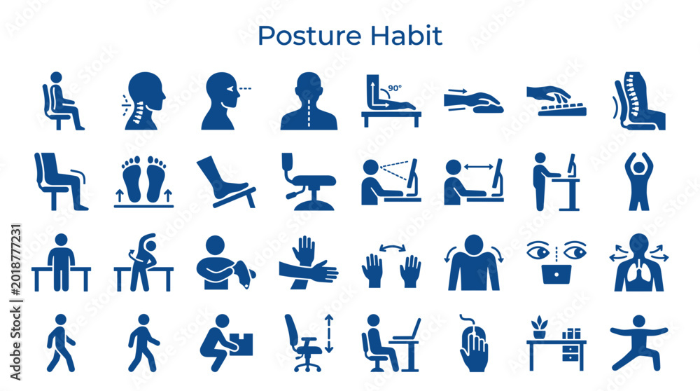 Fototapeta premium Healthy posture habits and exercises for office workers and daily life, promoting well-being and preventing pain