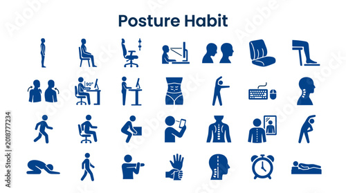 Foto Healthy Posture Habits Icons Collection Demonstrating Good and Bad Body Alignmen