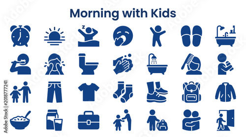 Foto Morning Routine with Kids Icons Set: Daily Activities and Essentials for Childre
