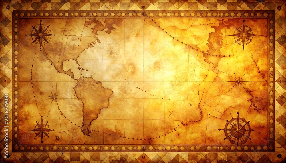 Fototapeta premium Vintage world map with compass rose elements for exploration and travel