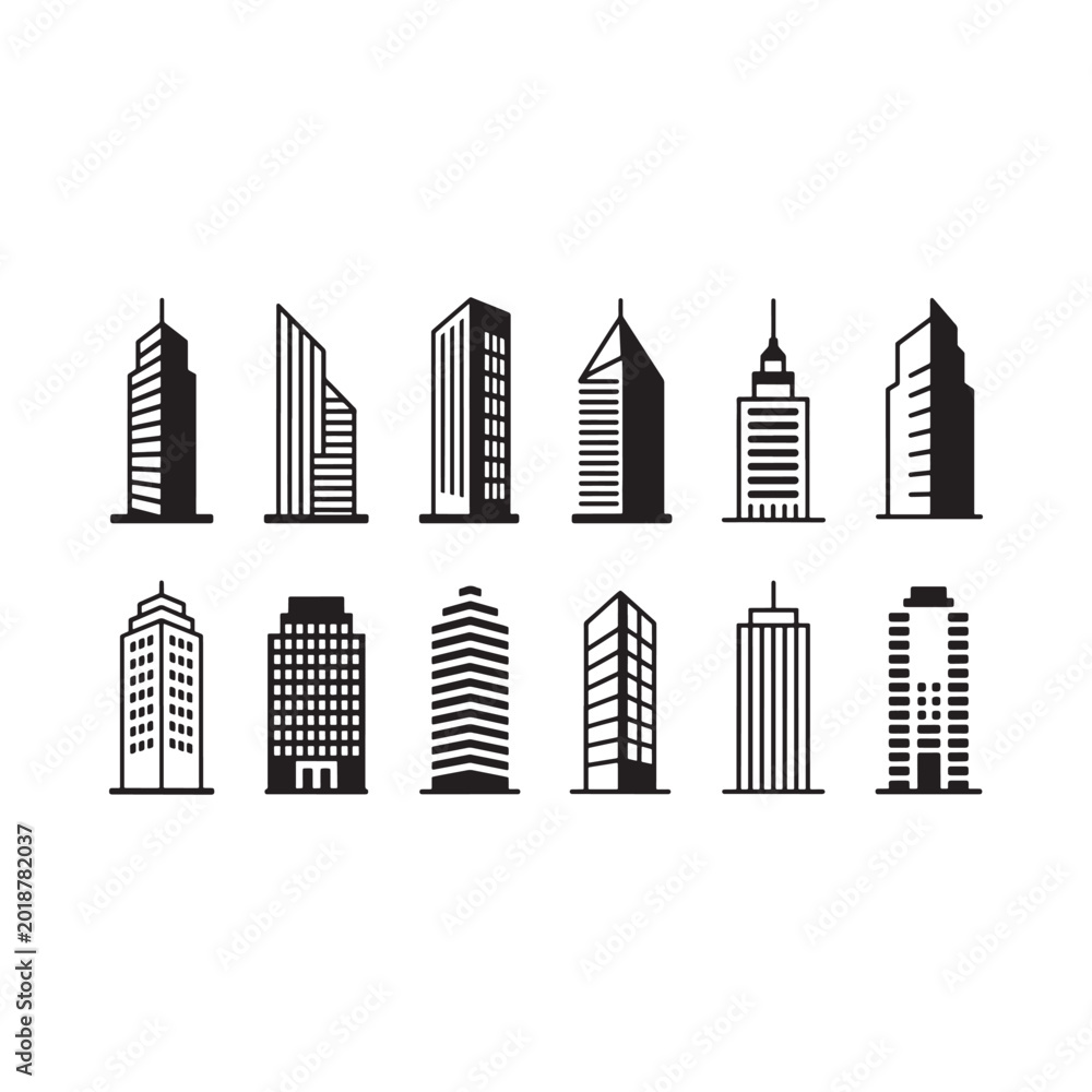 Obraz premium Building silhouettes collection on a white background