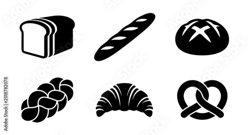 Cuadro en lienzo Bakery Icons Set: Sliced Bread, Baguette, Round Loaf, Challah, Croissant, Pretze