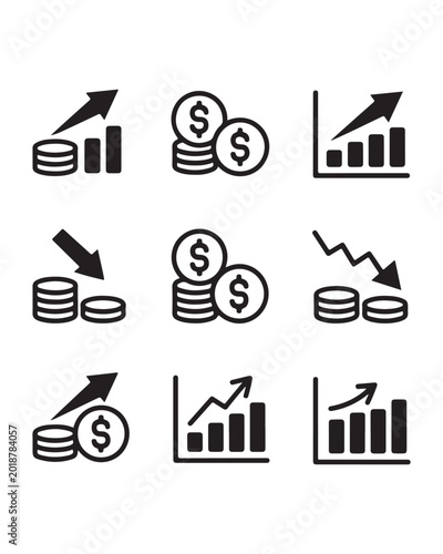 Set of business finance and money growth graph icons