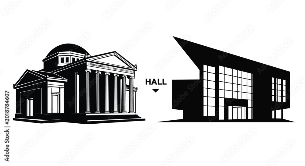 Fototapeta premium Classical and modern building silhouettes on a white background silhouette