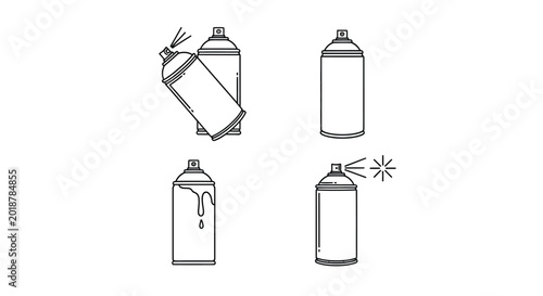 Εκτύπωση καμβά Spray paint cans in various positions black line art silhouette