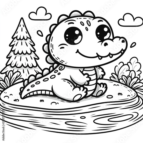 cute crocodile coloring sheet black and white