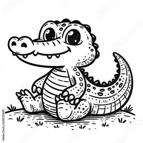 cute crocodile coloring sheet black and white
