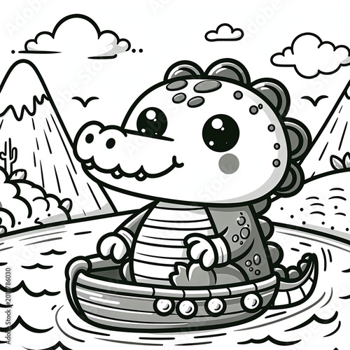 cute crocodile coloring sheet black and white