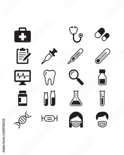 Set of medical and health care icons in black