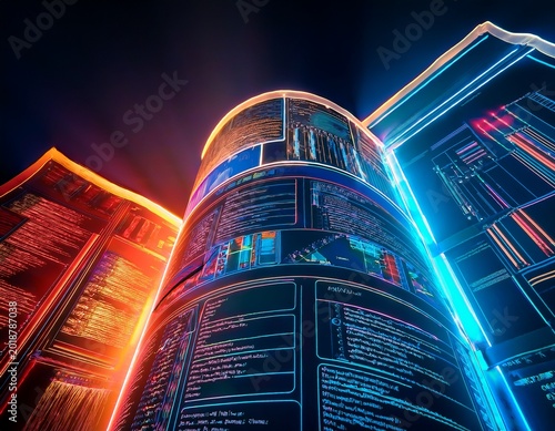 ai in film scripting generating plots and dialogues highlighted with neon script pages