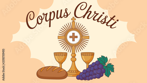 Fotografie corpus christi christian celebration illustration with holy eucharist bread grap
