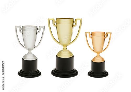 Obraz na plátne Set of three trophy cups gold silver bronze, first second third place awards iso