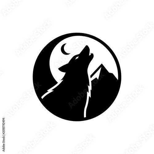 Quadro em tela black silhouette of a wolf howling upward