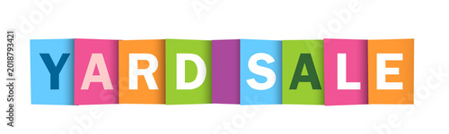 YARD SALE colorful typography banner on transparent background