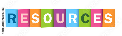 RESOURCES colorful typography banner on transparent background