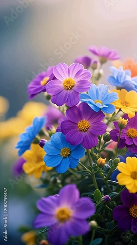 Colorful purple blue and yellow flowers