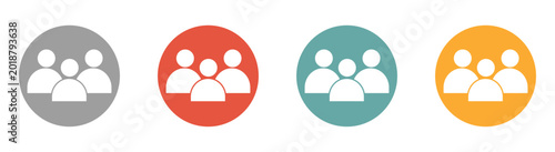 Photos Group people icon set on top of shiny, colored circular buttons.