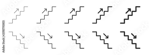 Stair arrow icon set with editable outline stroke directional vector collection