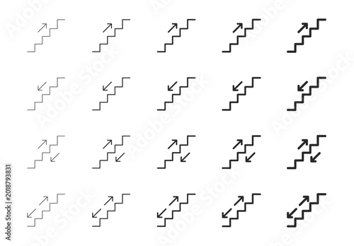 Photography Stairs and staircase icon set with outline editable stroke vector collection