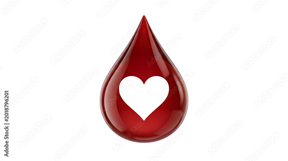 Fototapeta premium Red blood drop with heart isolated on black background for medical healthcare and blood donation design element background asset for professional science digital art design work
