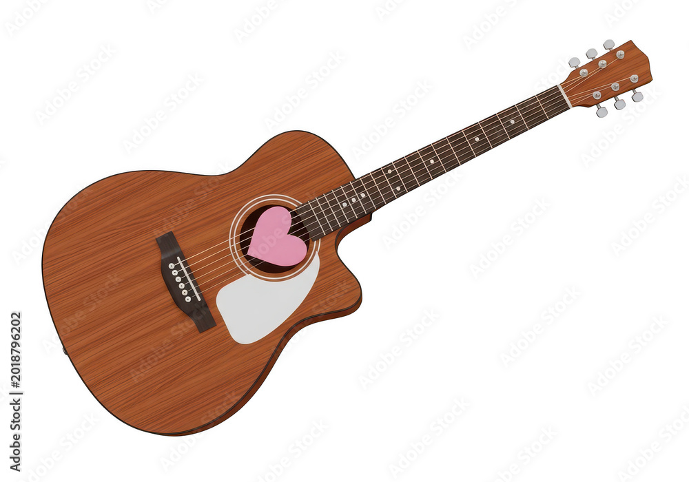 Fototapeta premium Vintage acoustic guitar with natural wood finish isolated on transparent background