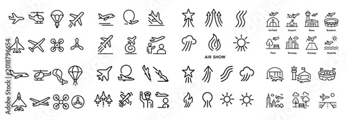 Aviation icons with airplane balloon helicopter outline