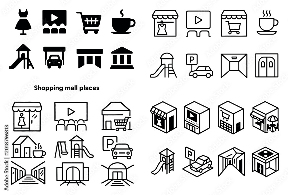 Fototapeta premium Shopping icons with cart coffee storefront outline