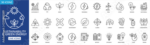 Foto Sustainability and Green Energy  icon set collection in outline style