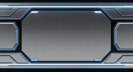 Futuristic Brushed Metal Panel with Glowing Blue Edges
