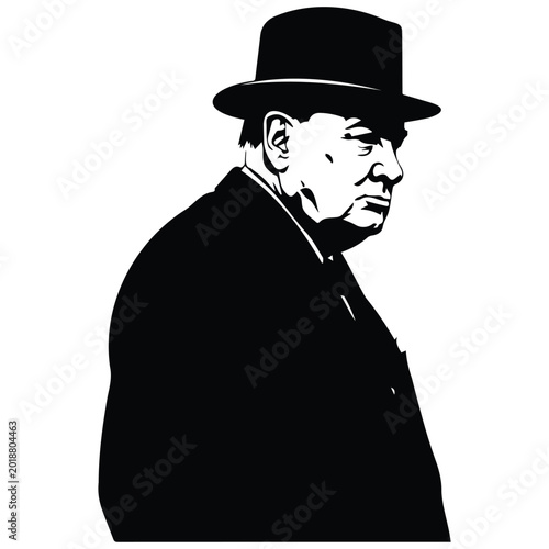 Tableau sur toile Winston churchill portrait silhouette vector illustration line art iconic politician man