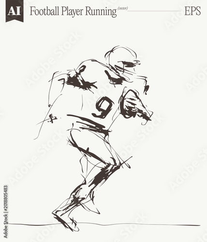 American Football Player Running Gestural Sketch Energetic Athletic