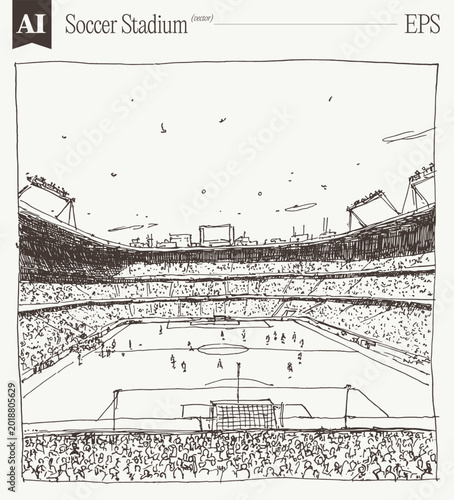 Soccer Stadium Bird's-Eye View Crosshatch Detailed Packed Grand