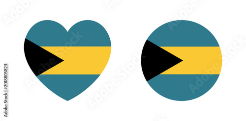 Free Download Flag of Bahamas. Badge, sticker Bahamas flag. National circle, heart flag of Bahamas banner, background set. Flag round, heart icon, button. - GFXLoad