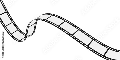 Long wavy curved film strip isolated on white background. Wavy movie reel. Vector illustration
