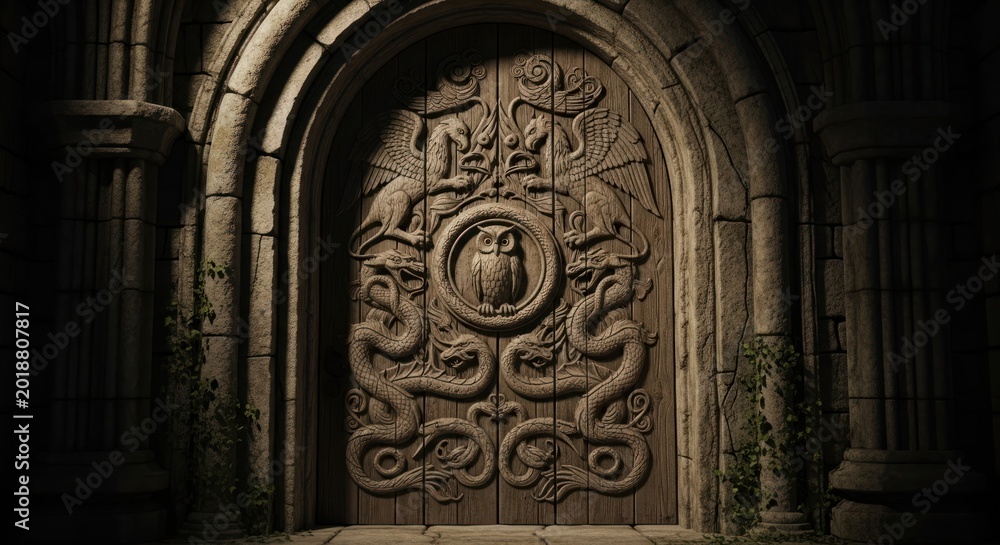 Naklejka premium Ornate stone door entrance.