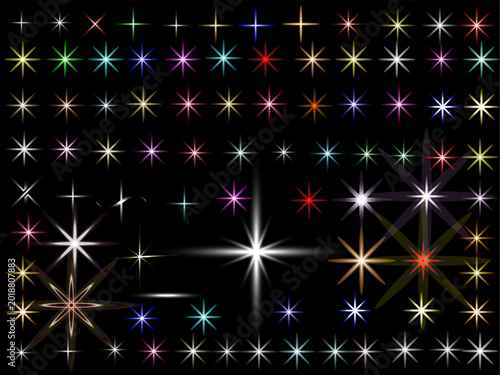 Vector shimmering star lights, glitter and magic shine effects set