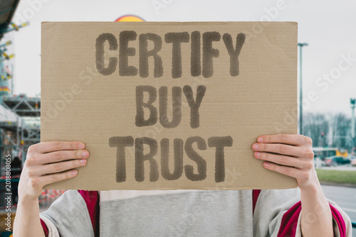 Fotografi "Certify Buy Trust" Consumers buy organic certified products trusting labels that lack rigor