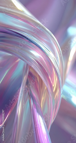 Iridescent, flowing ribbon with twisted abstract form