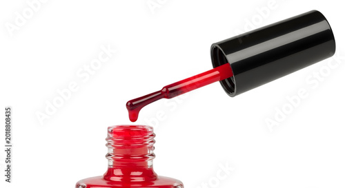 Принти на полотні Red nail polish bottle with brush and dripping drop, isolated on transparent bac