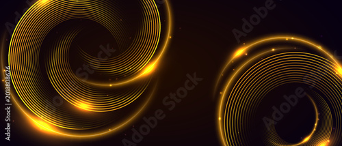 Abstract futuristic background with glowing golden circular lines.