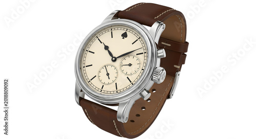 Photos Luxury chronograph wristwatch with brown leather strap isolated on transparent b