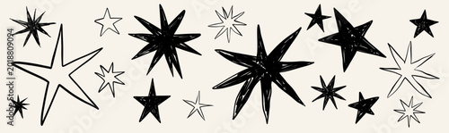 Vector doodle star icons hand drawn elements. Chalk crayon sketch glitter design collection for christmas pattern. Falling twinkle star wish symbol.
