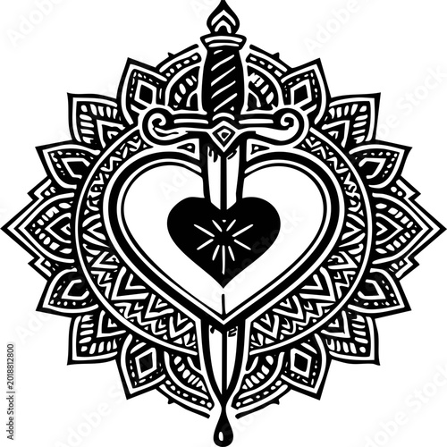 Heart : Ornate floral heart illustration with love and Valentine decorative vintage style design