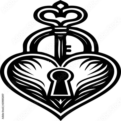 Lock and Key : Minimal black and white cross silhouette vector icon for faith and religion design