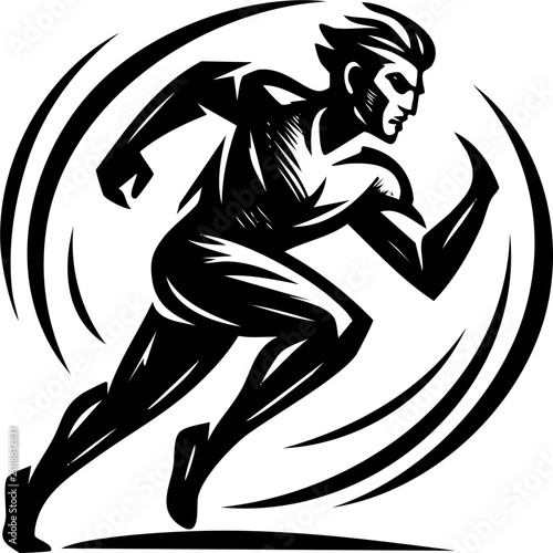 Young man running silhouette vector illustration for sports and fitness