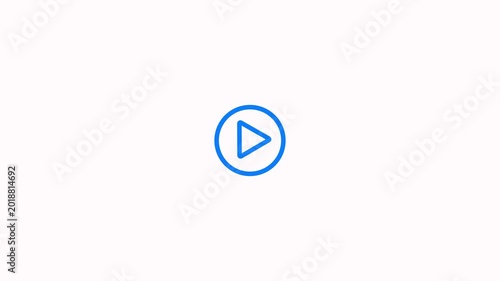 Animated blue circle Play button icon on a white background. Video and audio music play button animation. circle Play button icon loop for website and mobile design animation