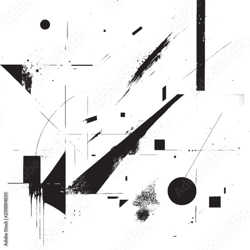 Abstract Geometric Grunge Background with Minimal Black Shapes and Artistic Texture