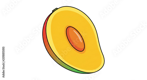 Fresh Ripe Mango Half with Pit Exotic Tropical Fruit Isolated on White Background