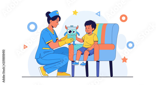 Nurse with Child and Toy Robot: Pediatric Care, Medical Treatment, and Play Therapy