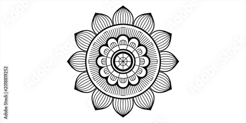 Slika na platnu Black and white circular mandala pattern with symmetrical floral flower petal sh